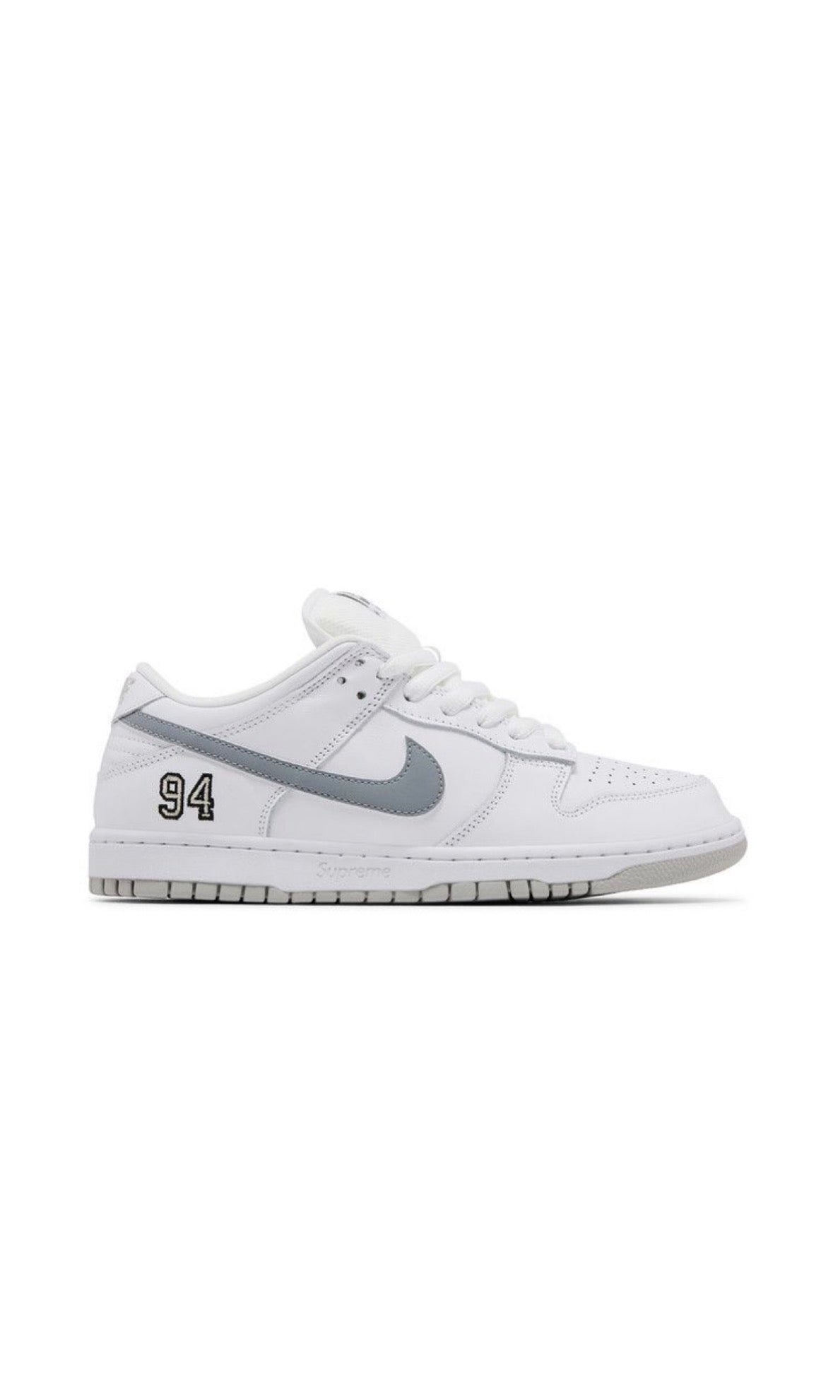 Supreme SB Dunk Low 94 White Metallic Silver