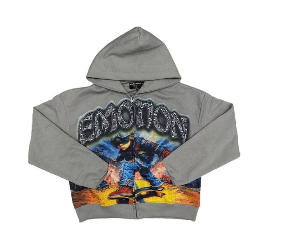 Mixed Emotions Last Ride Grey Rhinestone Hoodie