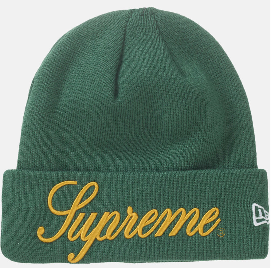 Supreme New Era Script Beanie Pine Green Yellow