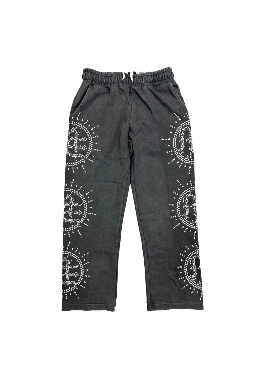 Mixed Emotions Eclipse Grey Acid Wash Rhinestone Sweatpants