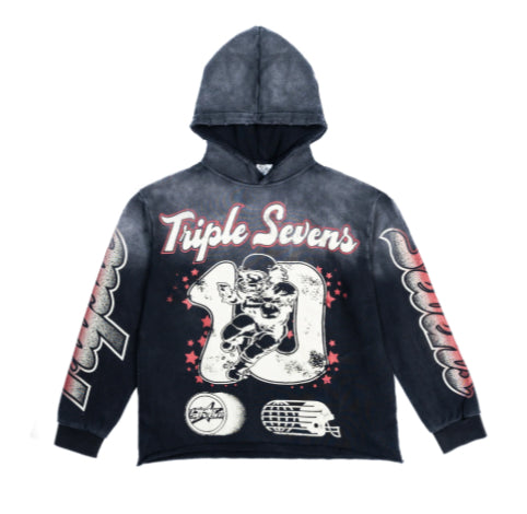 Triple 7’s All Star Football Hoodie Washed Red Black