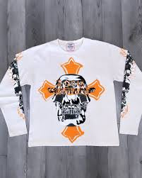 Lost orange cross, skull long sleeve tee