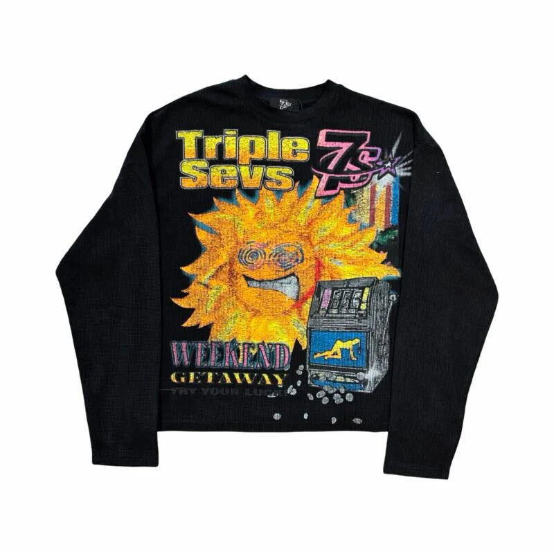 Triple 7’s Black Weekend Getaway Waffle Knit L/S