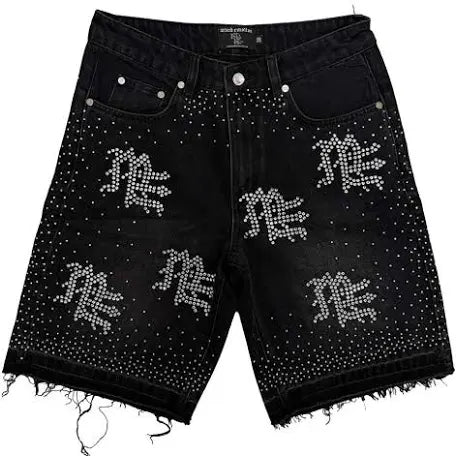 Mixed Emotions ME Rhinestone Jorts Black
