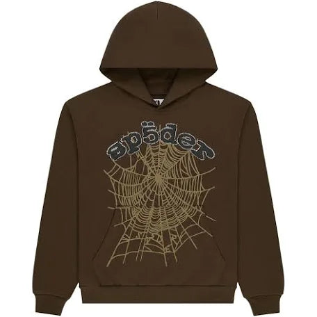 Sp5der Brown OG Web Rhinestone Hoodie