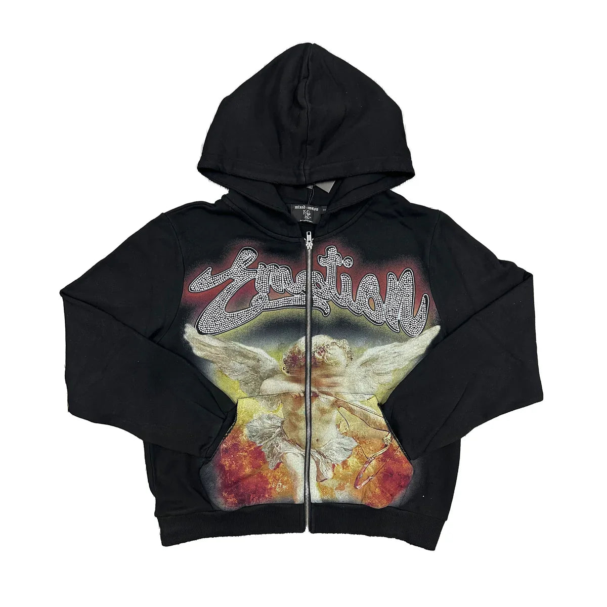 Mixed Emotions Arch Angel Rhinestone Zip Up Hoodie -KI