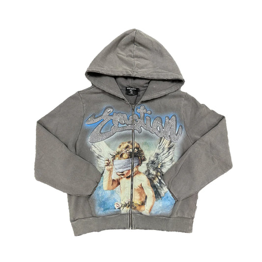 Mixed Emotions Grey “Rhinestone” Zip Up Hoodie