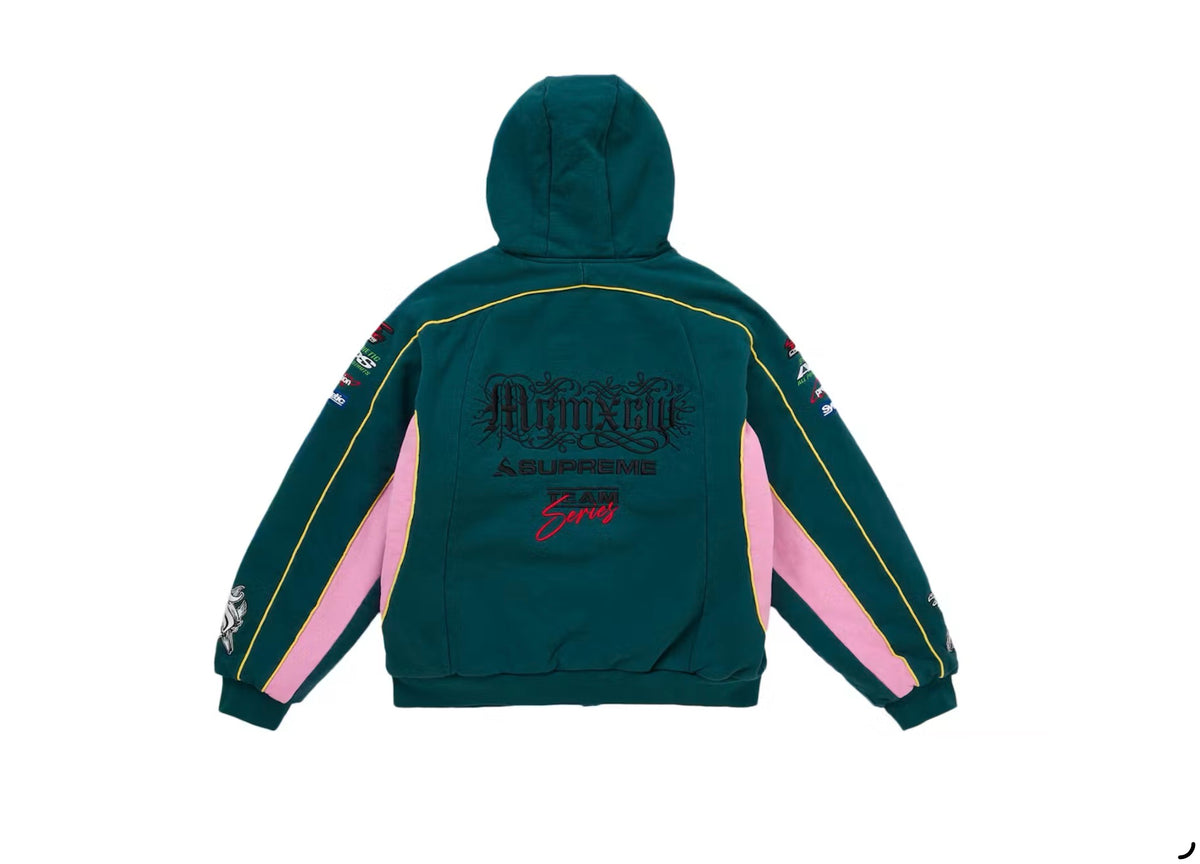 Supreme Racing Lined Zip Up Hooded Sweatshirt Dark Teal