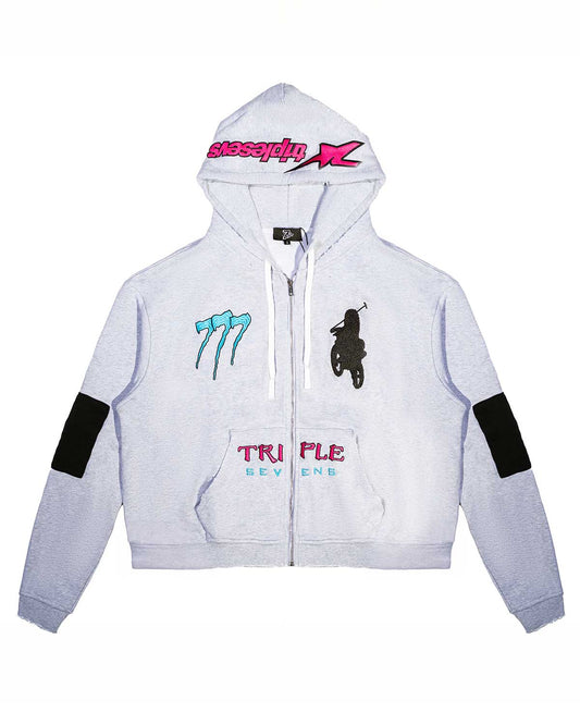 Triple 7s Moto Vice Zip Up Hoodie Grey