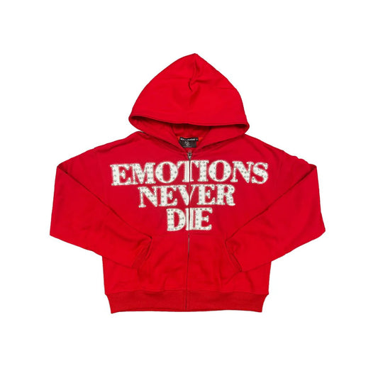 Mixed Emotions Emotions Never Die Rhinestone Red Zip Up Hoodie