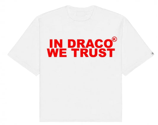 In Draco We Trust White Red Tee