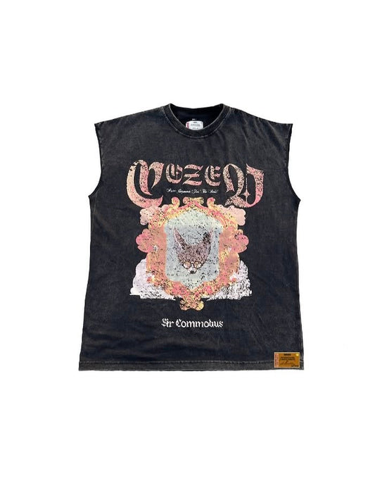 Cozy Medieval Graphic Sleeveless Tee “Washed Black”