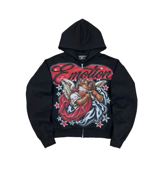 Mixed Emotion Unveiled Zip Up Hoodie Black
