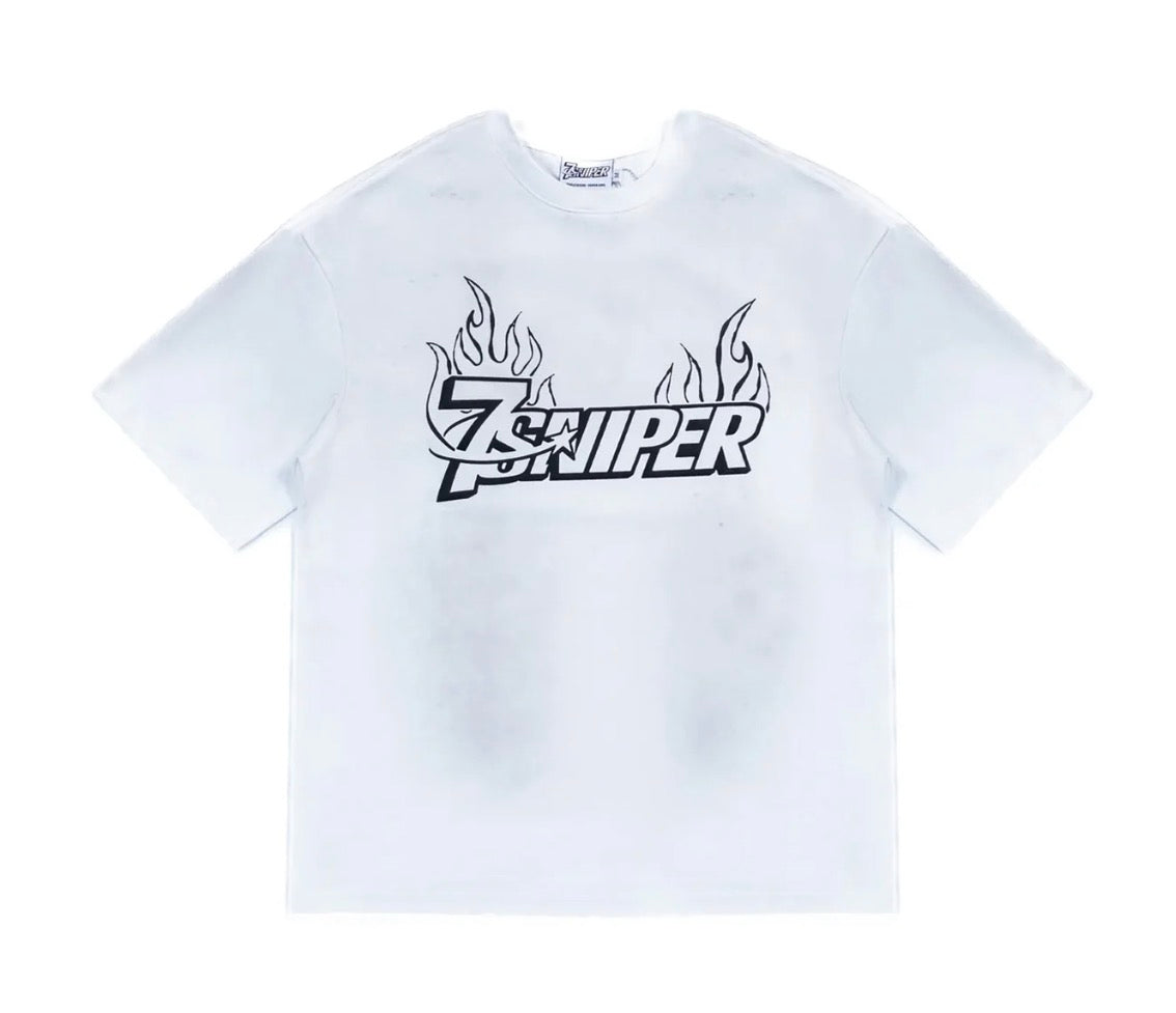 Triple 7’s White Flame Logo Tee