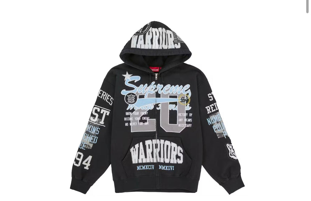 Supreme Warriors Applique Zip Up Hoodie Black