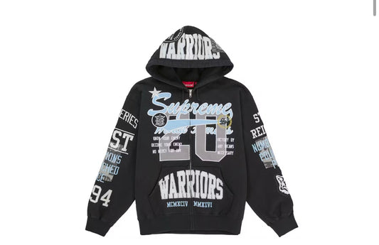 Supreme Warriors Applique Zip Up Hoodie Black