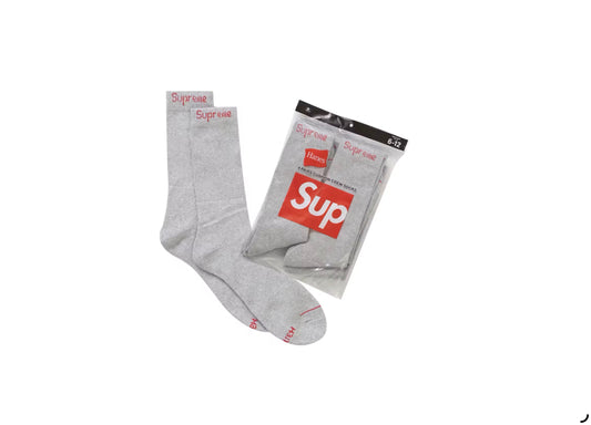 Supreme Hanes Crew Socks (4 Pack) Grey