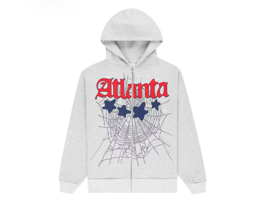Sp5der Heather Grey Atlanta Star Full Zip Up Hoodie