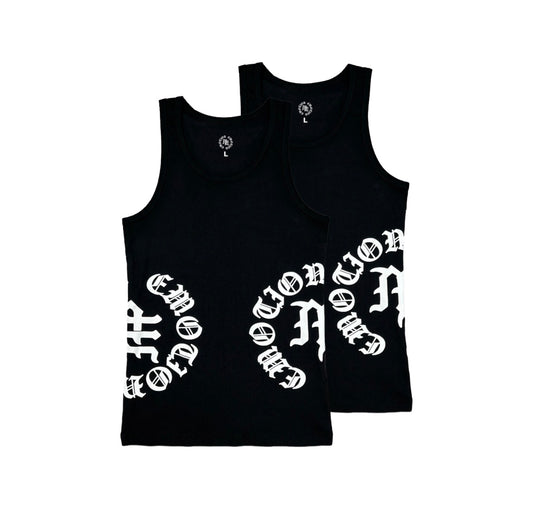 Mixed Emotions 2 Pack Black White Script Tank Tops