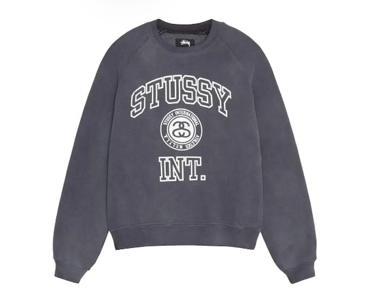 Stussy Overlock Varsity Raglan Crew Washed Black