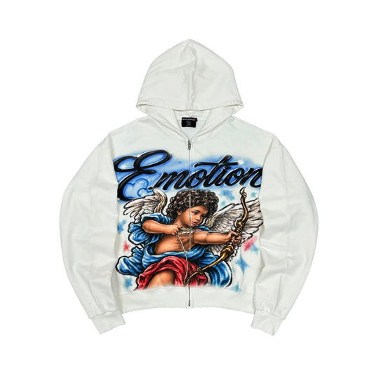 Mixed Emotions Cupid Arrow Zip Up Hoodie White