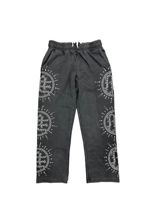 Mixed Emotions Eclipse Grey Acid Wash Rhinestone Sweatpants