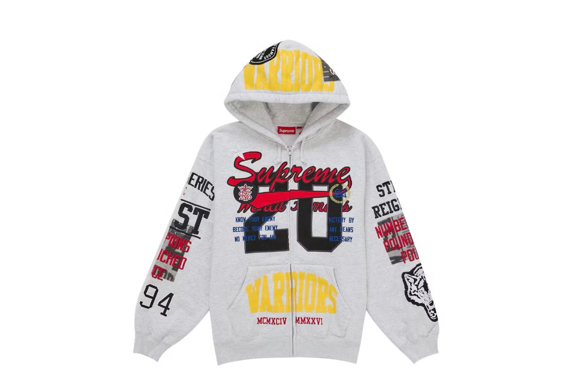 Supreme Warriors Applique Zip Up
Hoodie Grey