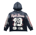 Triple 7’s All Star Football Hoodie Washed Red Black