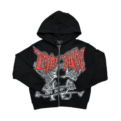 Mixed Emotions Black "Graffiti" Rhinestone Zip Up Hoodie -KI