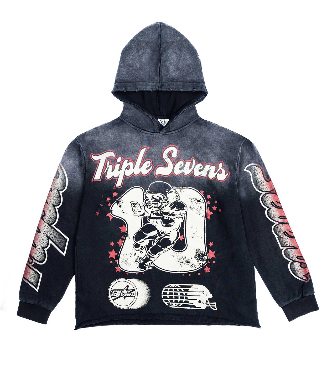 Triple 7’s All Star Football Hoodie Vintage Red Black