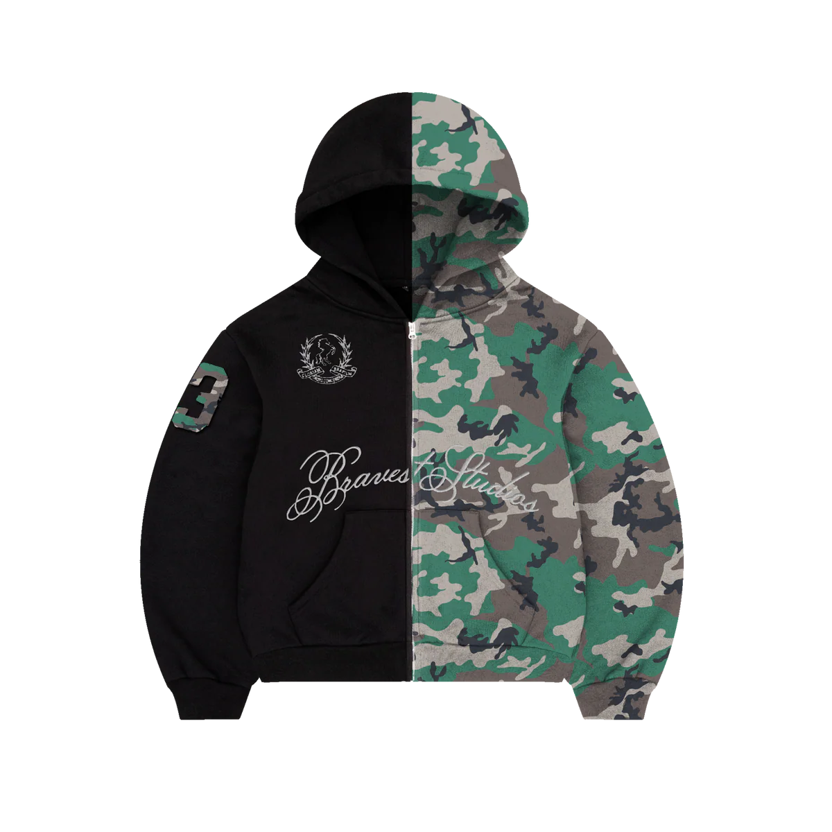Bravest Studio Black Half Camo Zip Up