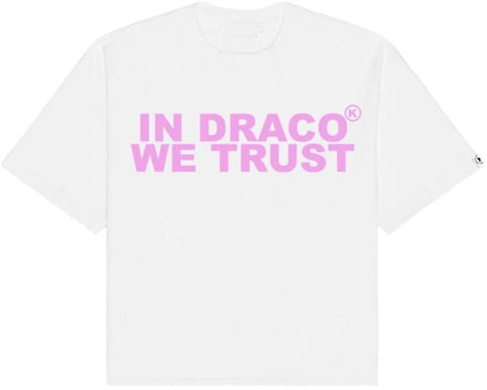 In Draco We Trust Pink White Tee
