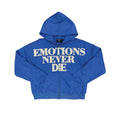 Mixed Emotions Emotions Never Die Rhinestone Blue Zip Up Hoodie