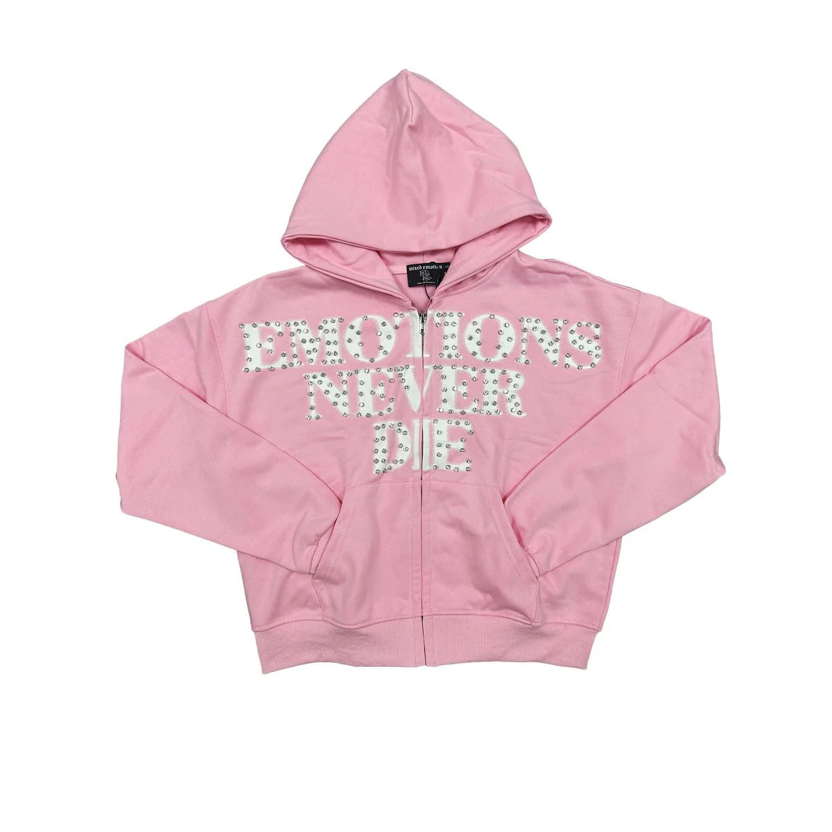 Mixed Emotions Emotions Never Die Rhinestone Pink Zip Up Hoodie