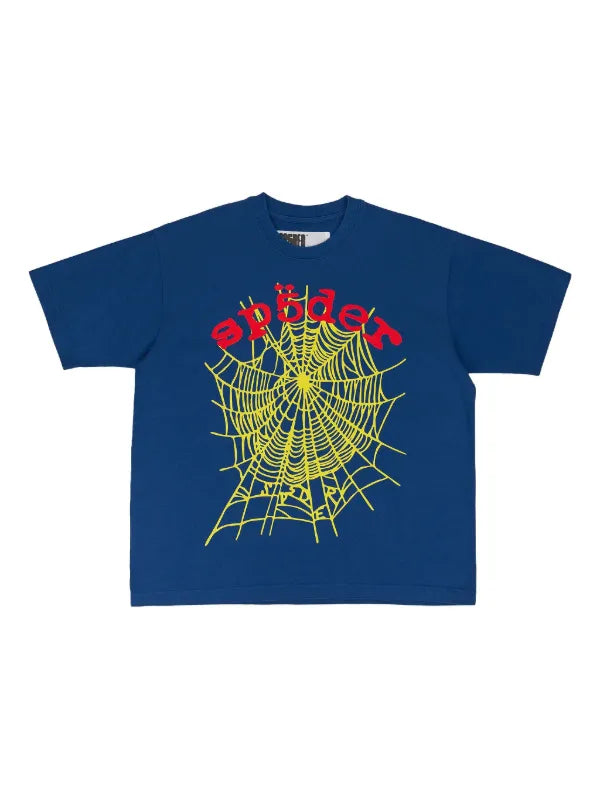 Sp5der Yellow OG Web Tee Blue Red