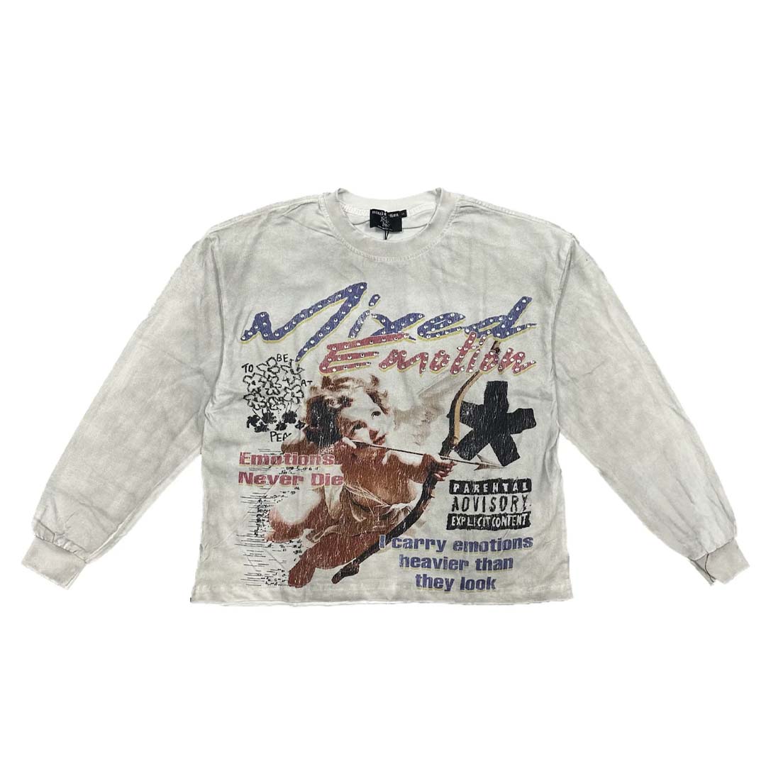 Mixed Emotions White Triplets Rhinestone Longsleeve