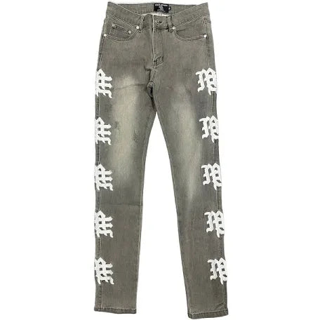 Mixed Emotions Ash Grey Monogram Jeans