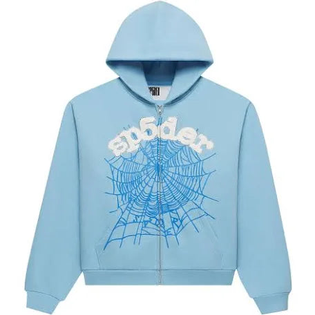 Sp5der OG Web Zip Up Hoodie Sky Blue
