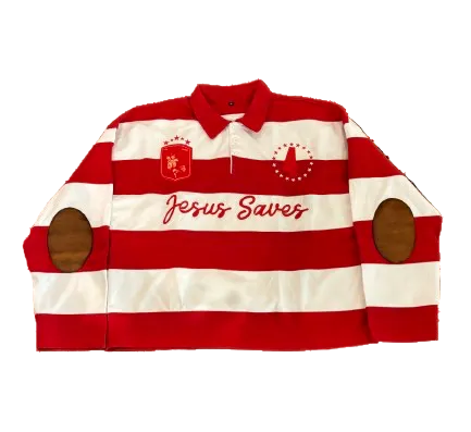 Jesus Saves I Spend Rugby Polo(Red/White)~BC